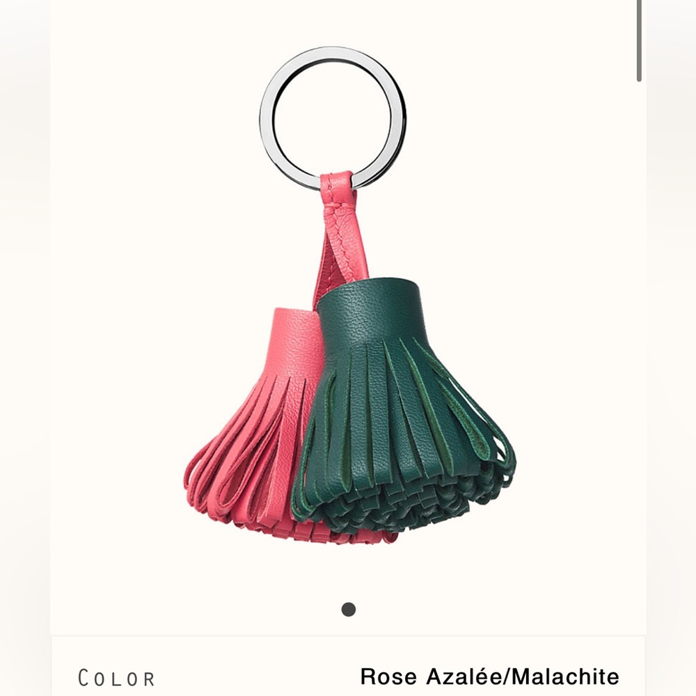 Authentic new in box Hermes Carmen Uno Dos Keyring (Green and Pink)